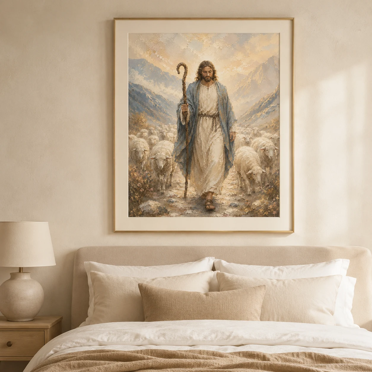 O Bom Pastor e o Rebanho — em ambiente (retrato)